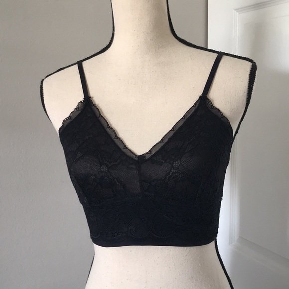 Women- V Neck Elegant Black Lace Crop Bralette | XS - Picture 2 of 13